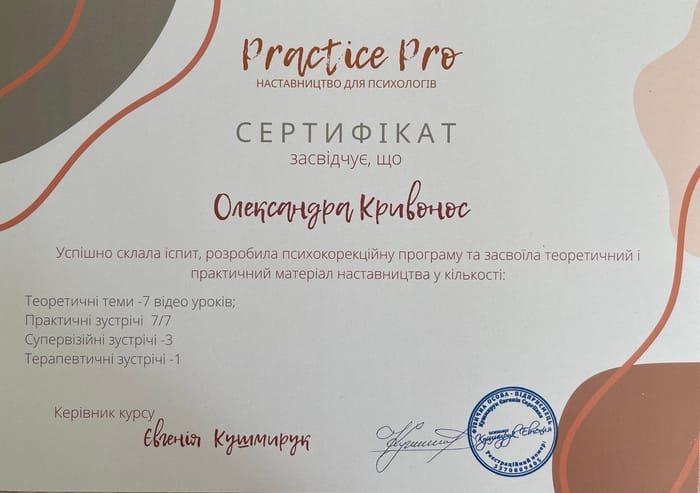 Сертифікат — наставництво «Practice Pro»